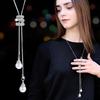 Korean Tassel Sweater Necklace with Faux Pearl Pendant for Women