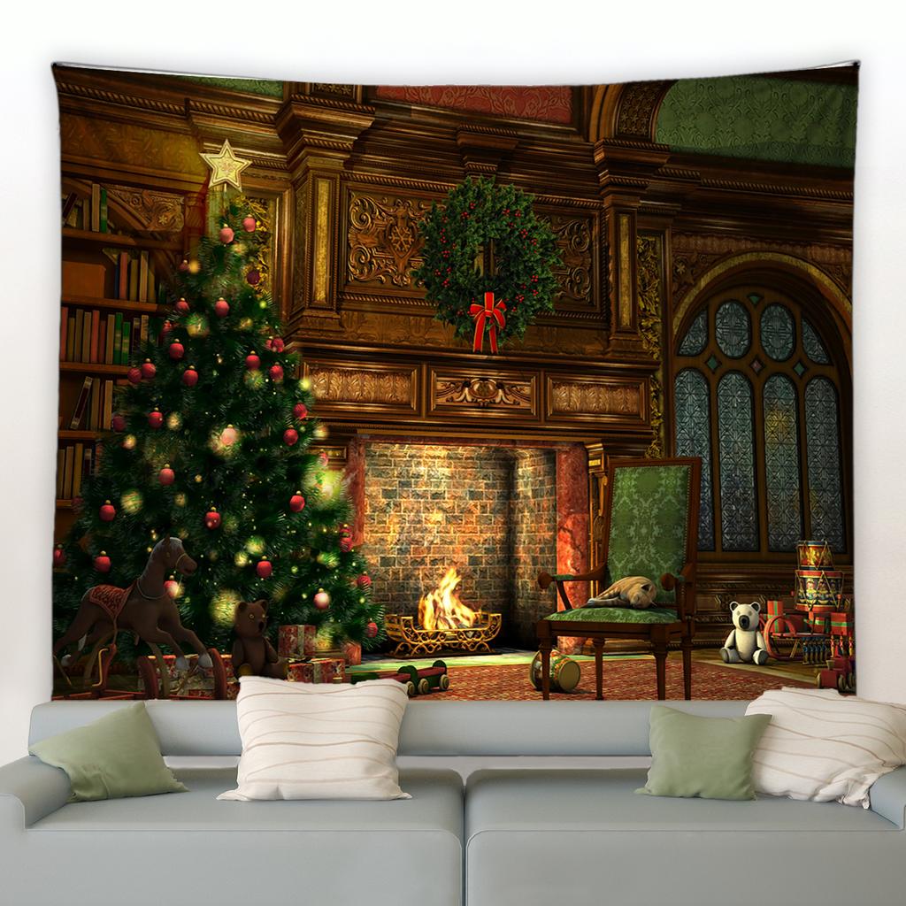 Домашний Декор Рождественская Снежная Ночь Санта-Клаус Снеговик Олень Камин Гобелен Спальня Гостиная Настенный Гобелен 230X180 СМ Tapiz