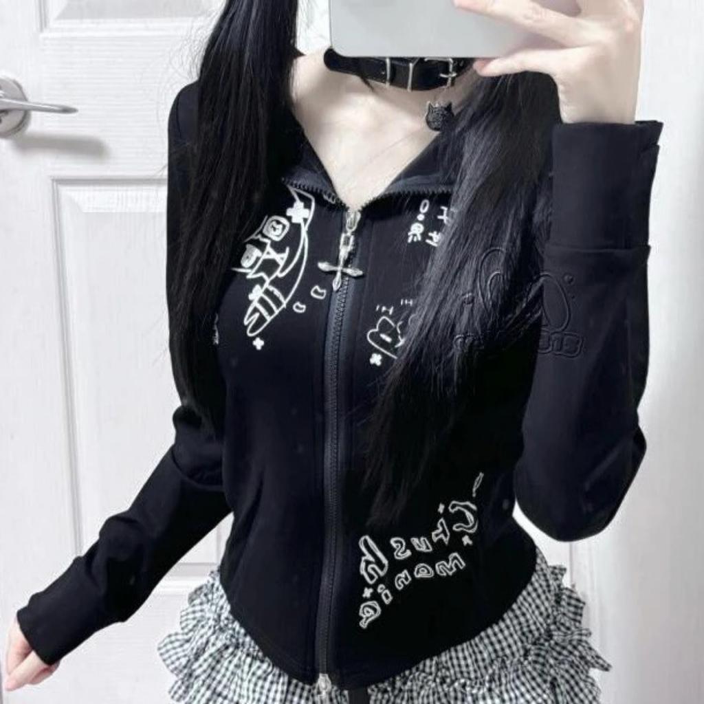 2KWEIRD Японский Милый Кошачьи Ушки E-Girls Слим Субкультура Универсальный Аниме Толстовки с Капюшоном С Длинным Рукавом