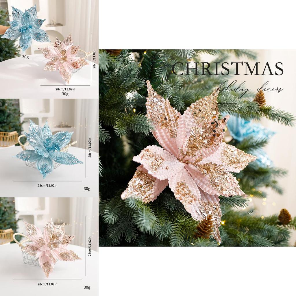 Christmas Artificial Flower Decor With Glittering Fabric For Holiday Celebrations