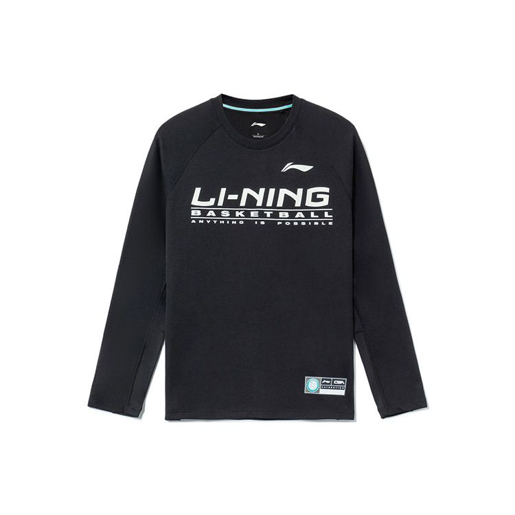 Мужская футболка-пуловер с круглым вырезом и принтом логотипа серии CBA Li Ning, черная ATLR099-2