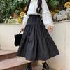 Kawaii черная длинная юбка женская японская Лолита милая лоскутная с высокой талией свободная трапециевидная юбка миди повседневная осенняя мягкая девушка