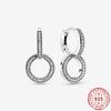 Real 925 Sterling Silver Pan Earring Sparkling Double Hoop Earrings For Women Wedding Gifts Fashion Partyjewelry