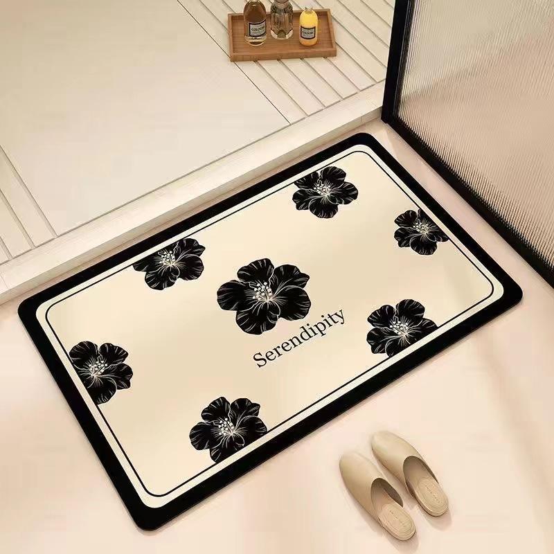 Nordic Retro Bathroom Absorbing Non-Slip Diatom Mud Foot Mat Light Luxury Flower Входная дверь Коврик для ног