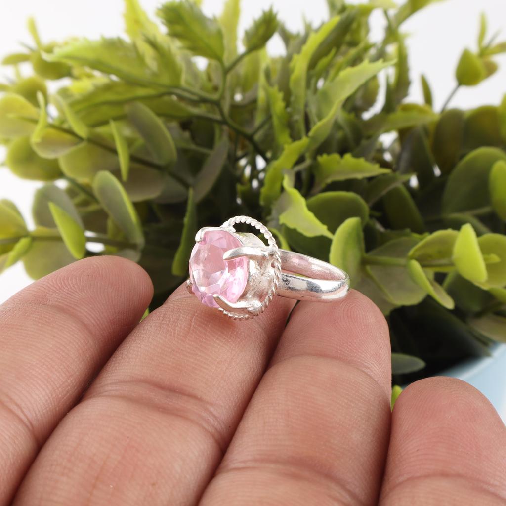 Morganite Gemstone Ring, 925 Sterling Silver Jewelry, Handmade Beautiful Silver Ring, Dainty Silver Ring, Women's Jewelry For Wedding Gift