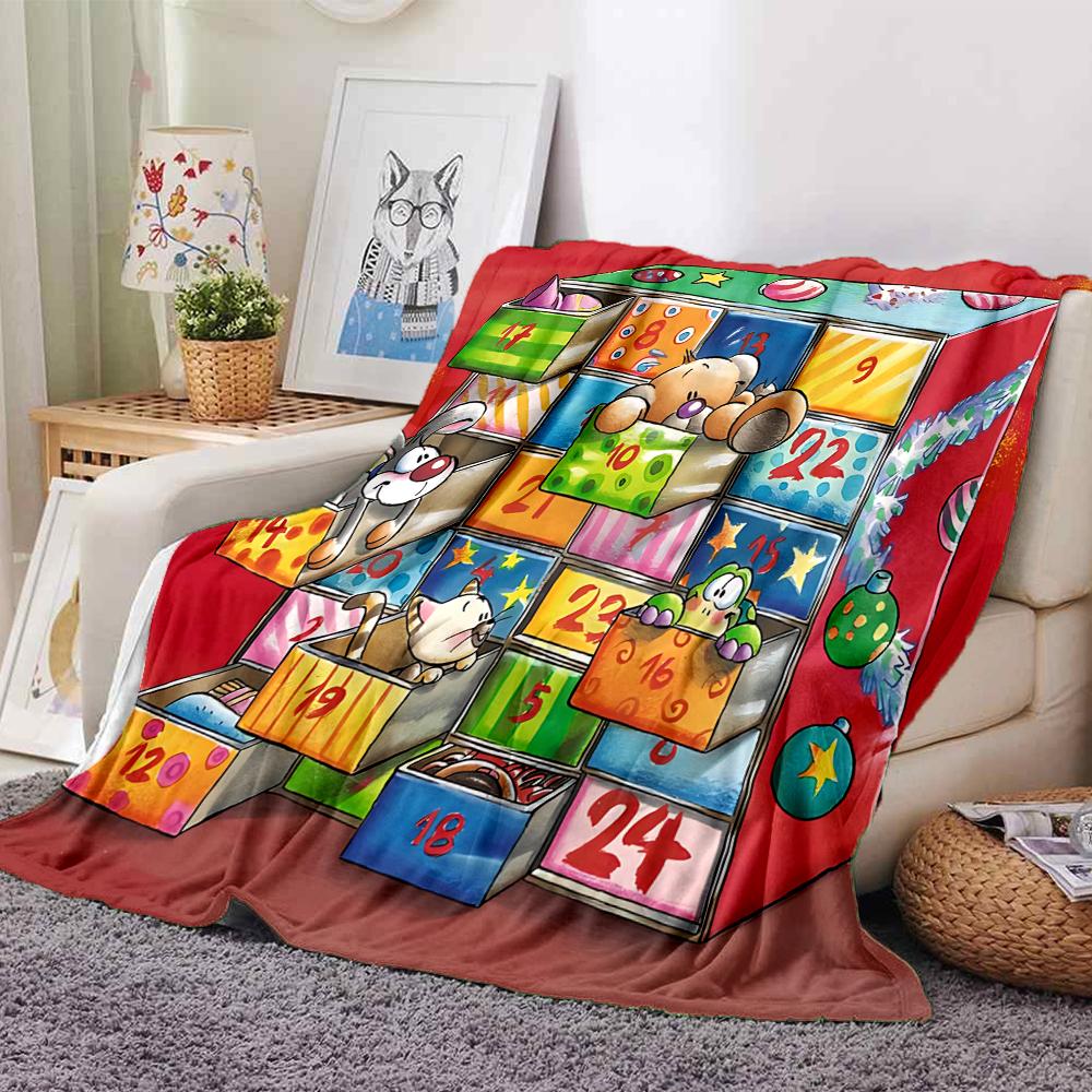 Christmas Countdown Advent Calendar Blanket Soft Throw Blanket For Home Bedroom Bed Sofa Travel Office Solid Christmas Blanket