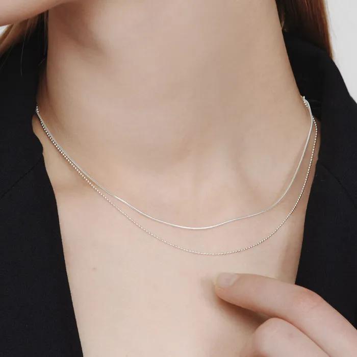 Серебряная 925 пробы двухрядная многослойная шелковистая цепочка #LSN37