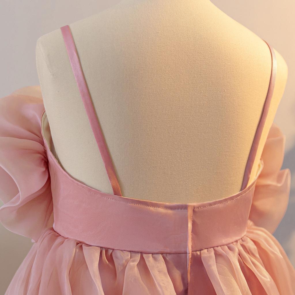 Flower Girl Princess Dress For Weddings Summer Kid Formal Bow Long Gown For School Evening Party Children New Year Cloth LP662