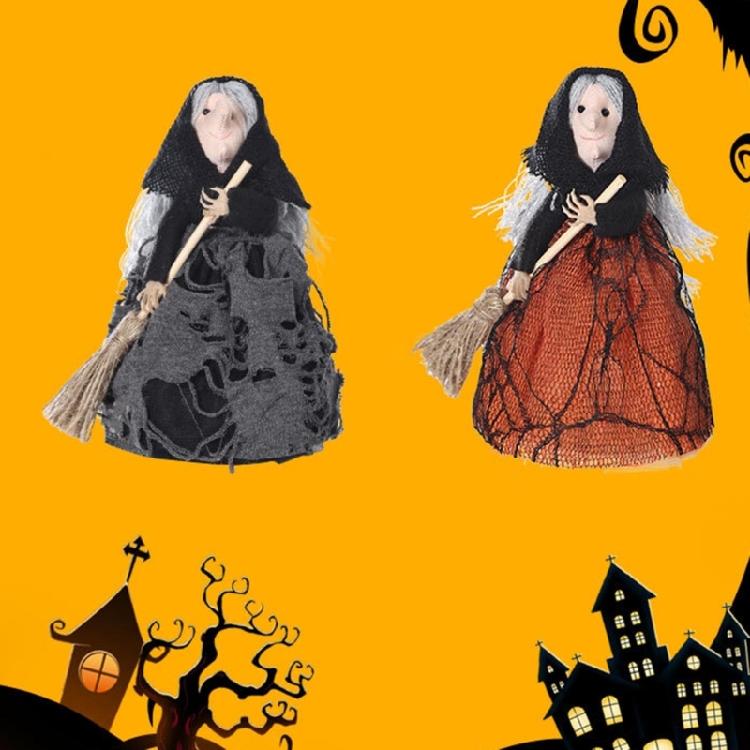 Haunting Halloween Decorative Witch Broom Personalized Fabric and Wood Witch Broom Sculpture for Halloween Celebration