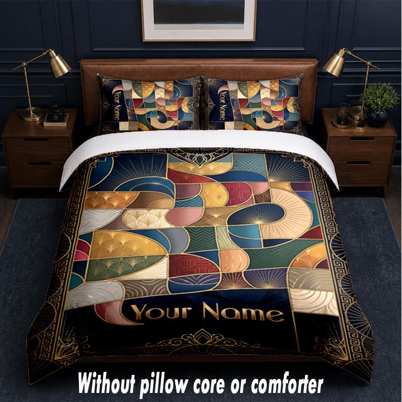 Art Deco Theme Custom Text Or Name 3Pcs Bedding Set,1 Flat Sheet & 2 Pillowcases Personalized Home Bedding
