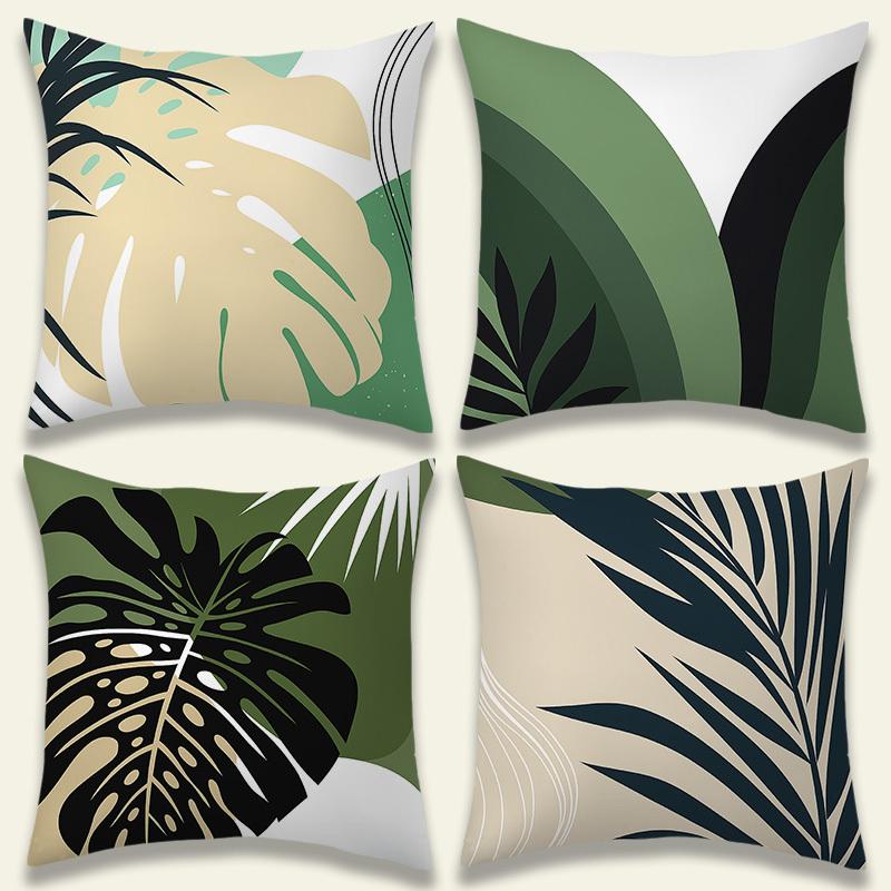 4Pcs Double-Sided Printed Throw Pillow Covers, Minimalist Monstera Leaf Print Cushion Cases, Calming Tropical Aesthetic Decor