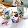Luxury Ceramic Mug Set with Lid And Spoon Animal Pattern Coffee Cup for Milk Water Drinking Tea Party Home Drinkware Gift Box