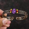 Фиолетовый бирюзовый браслет-манжета Желтый коралл и красные коралловые бусины Браслет из медной проволоки Ювелирные изделия ручной работы Регулируемый браслет Манжета из драгоценного камня