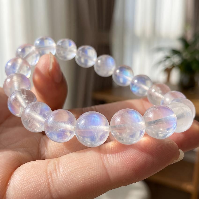 Hand-Selected Natural Blue Moonstone Bracelet, Ethereal Blue Glow Beaded Jewelry, June Birthstone Stacking Bracelet, Bridal Gift for Women