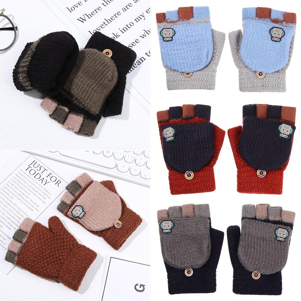Fashion Flipped Cover Knitted Glove Thickening Gloves Half-finger Gloves Winter Warm Mittens