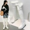 Женские зимние сапоги, удобные водонепроницаемые сапоги на плоской подошве большого размера, теплые плюшевые сапоги до колена