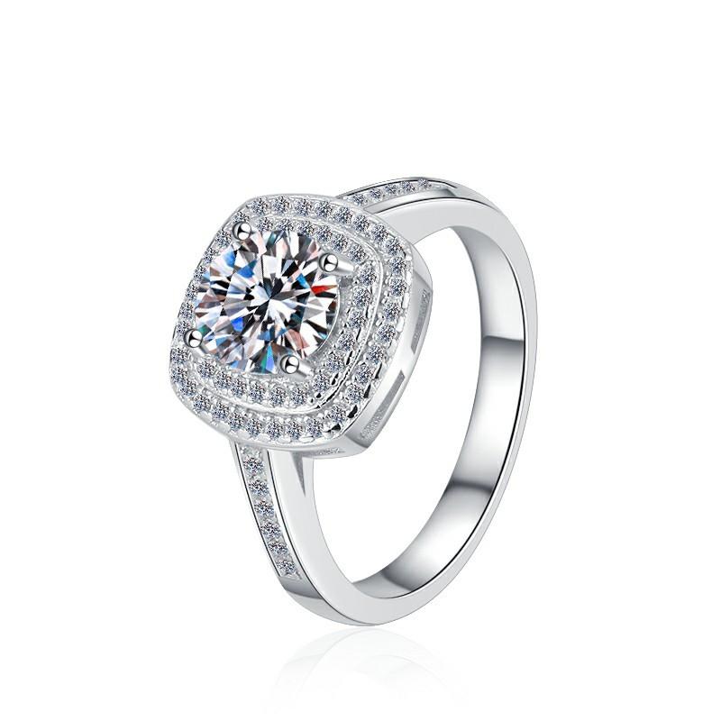 D Color Moissanite Ring 1 Carat Square Geometric Luxury Inlaid Sterling Silver Ring Engagement Ring Wedding Ring Gift for Girlfriend