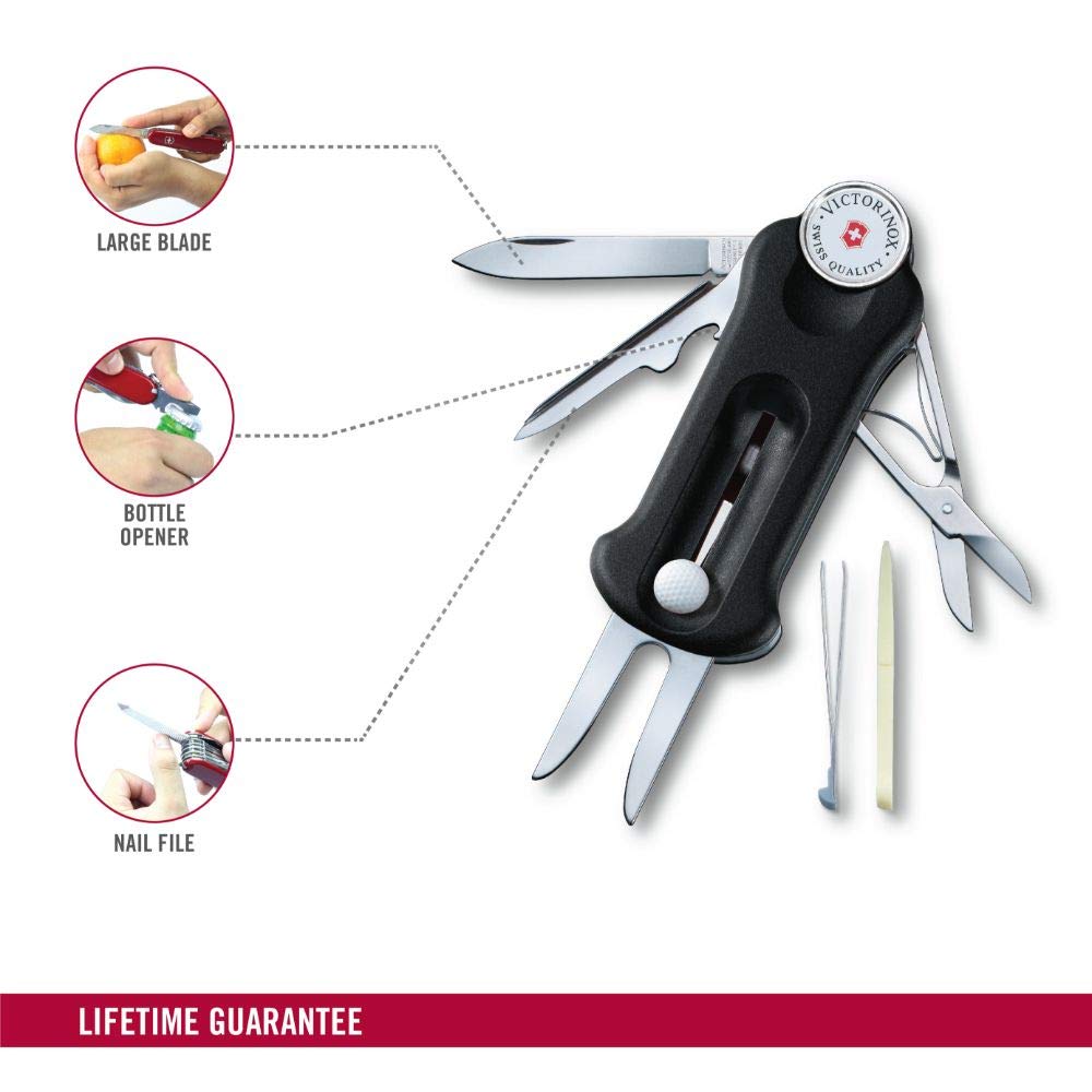Victorinox Гольф Черная Гольф-вилка с Маркером и Маркером для Мяча Ремонт Оснащена Съемным Инструментом для Спортивных Мячей с 10 Функциями Инструмент, Инструмент, Маркер,