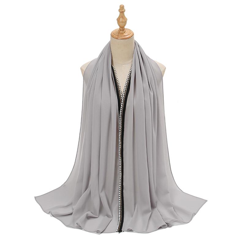 Новый Рамадан Шифоновый Хиджаб Шарф с Жемчужными Бусинами Мусульманский Хиджаб с Цепочкой Однотонные Длинные Шали Головной Платок Обмотки Исламская Повязка на Голову