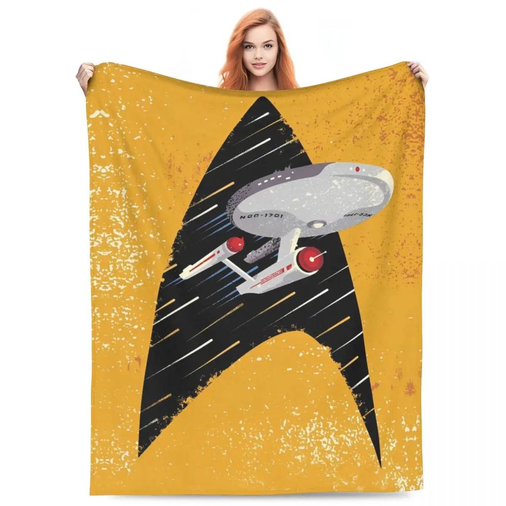 Deep Space Nine Flannel Throw Blanket with Station Logo Warm Plush Quilt for Bed or Couch xcm