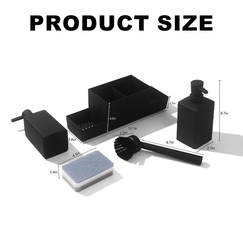 6Pcs/set Soap Bottle Storage Tray Brush Set with Storage Compartment Portable Pump Bottle for Organizer Home Sink Kitchen