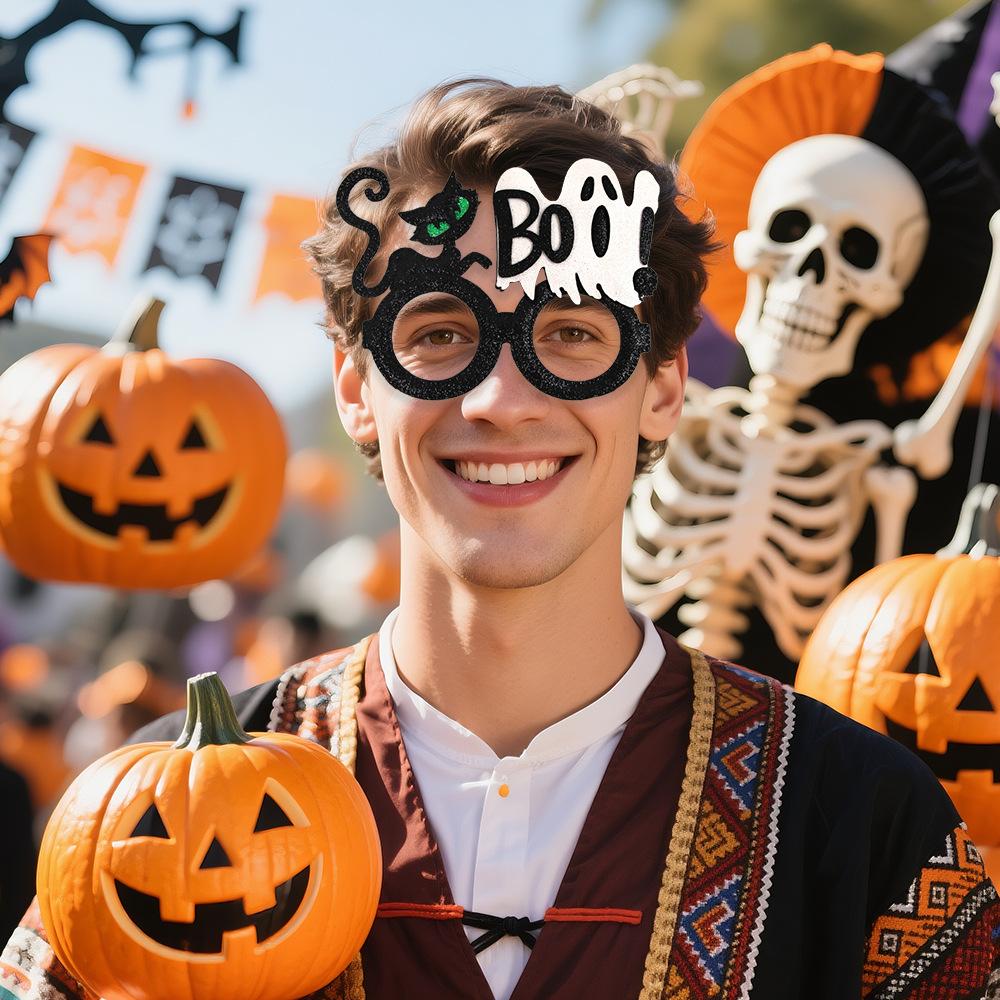 Halloween Novelty Party Glasses Pumpkin Bat Skull Ghost Shape Glitter Funny Cosplay Props for Holiday Party Decor