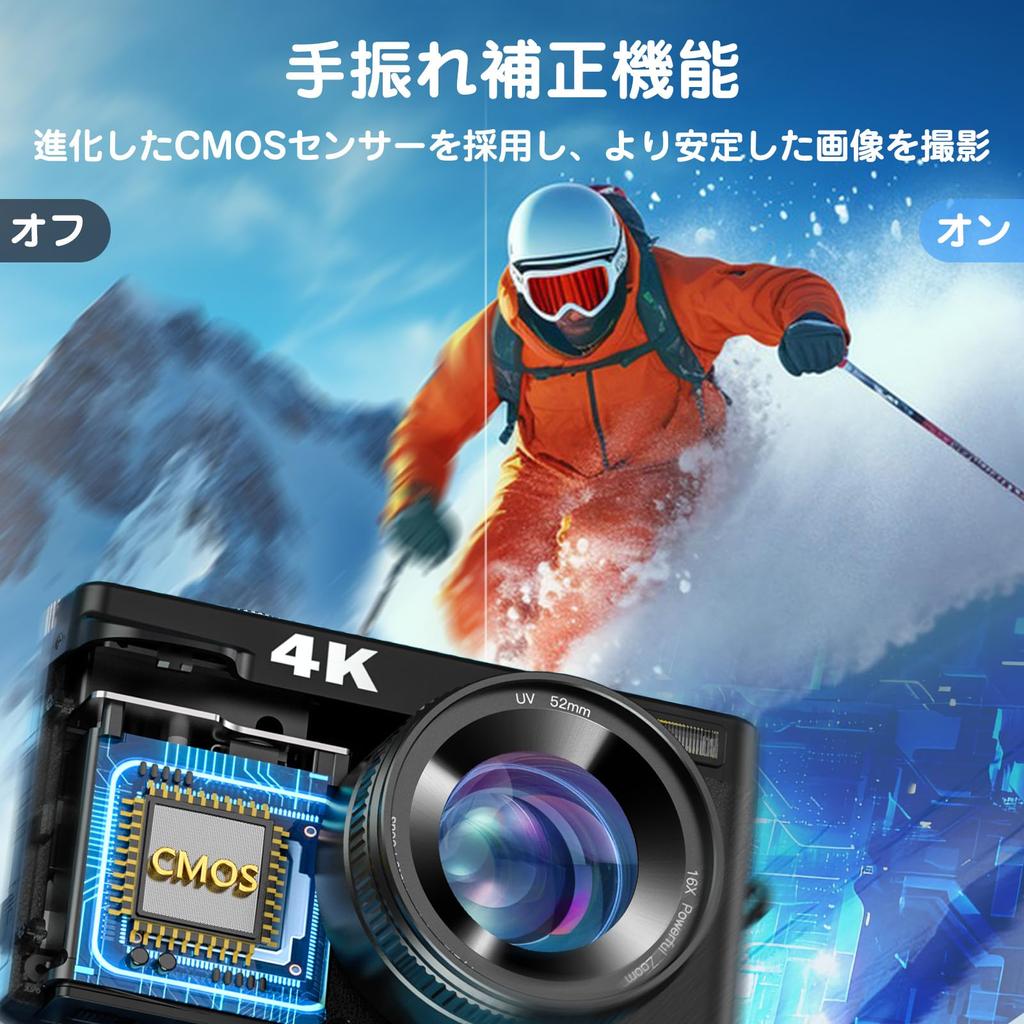 Zostuic Цифровая камера 4K 48-мегапиксельная цифровая камера Поворотный экран на 180 градусов Удобное селфи 16-кратный цифровой зум Стабилизатор изображения Автофокус 3 дюйма