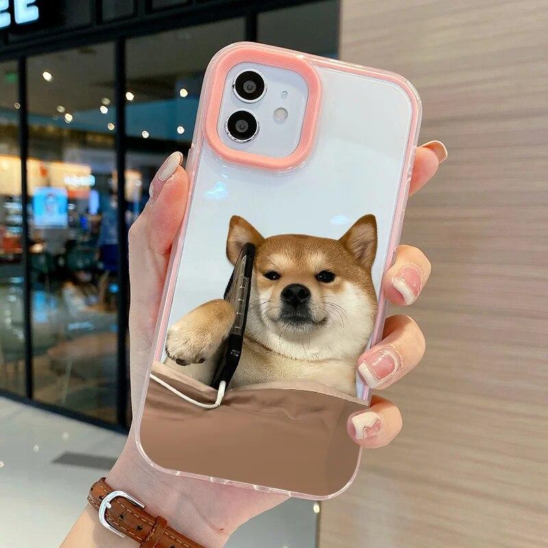 Прозрачный чехол для телефона с милой собакой 3 в 1 для iPhone 14 Pro Max, чехол для iPhone 13 15 12 11 Pro Max XR XS 7 8 Plus SE, мягкий чехол с рисунком кота