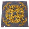 Used Chanel Coco Mark Logo Paisley Gold Chain Scarf Silk Navy Authentic 1194