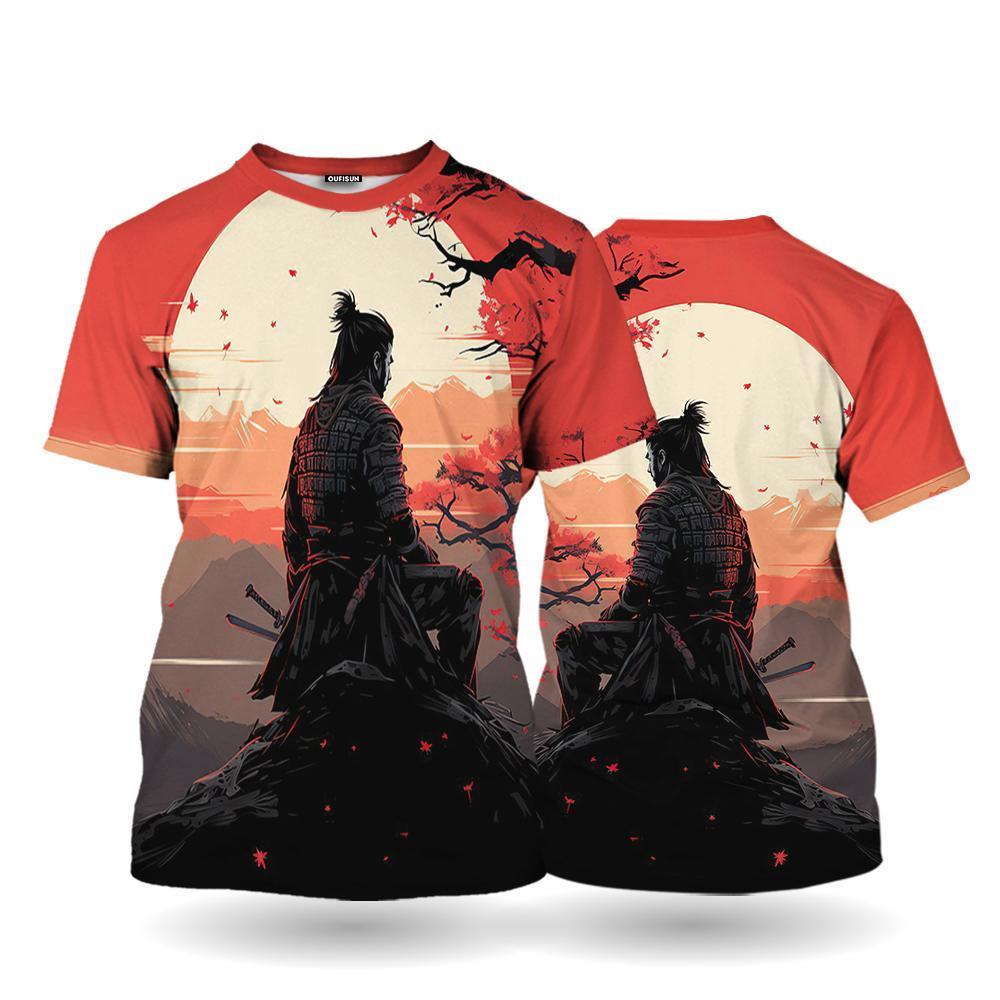 Японская футболка самурая с 3D принтом в японском стиле, топы с короткими рукавами, футболки, повседневная мужская футболка в стиле ретро, ​​винтажная мужская одежда большого размера