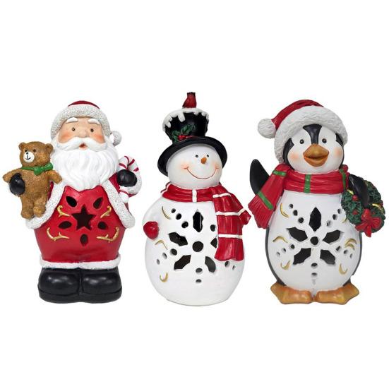 Светящееся Рождественское Украшение Винтажная Полирезиновая Фигурка Снеговика/Санта-Клауса/Пингвина со Светодиодной Подсветкой для Праздничного Зимнего Украшения Стола