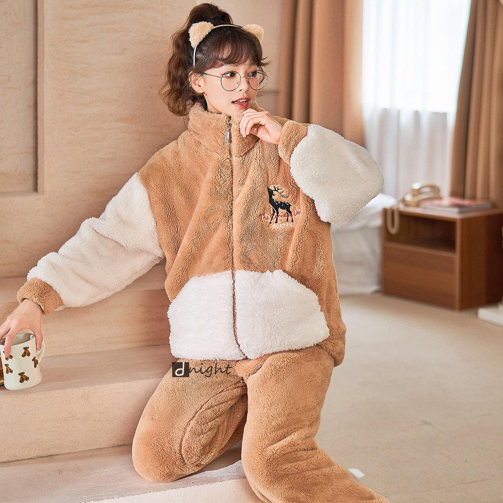 Зимний женский теплый пижамный комплект, одежда для сна из кораллового флиса, фланелевые плотные пижамы с героями мультфильмов, домашняя одежда большого размера, пижама большого размера