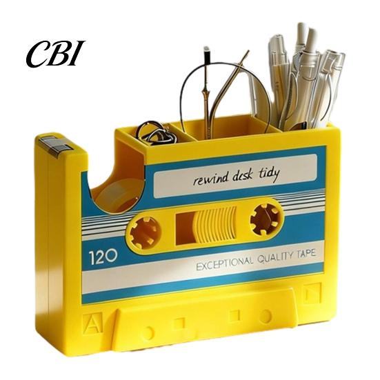 Detailed Vintage Pen Holder Retro Cassette Tape Holder, Creative Desk Organizer with Slots Storage And Compartments, Multifunctional Pencil Stand for