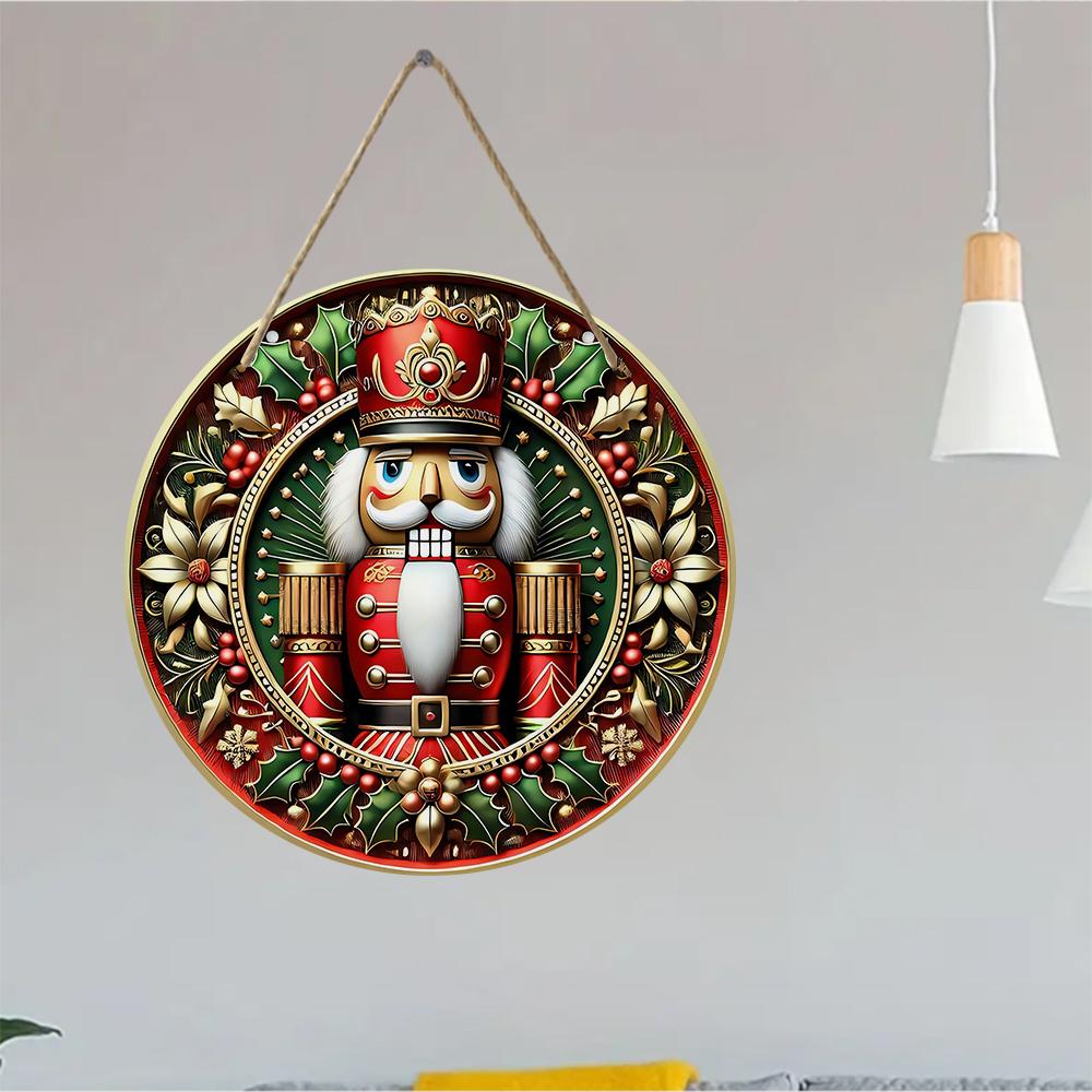 Vintage soldier nutcracker print Round Wooden Hanging Plaque festive floral pattern wall sign christmas tree door home holiday decoration
