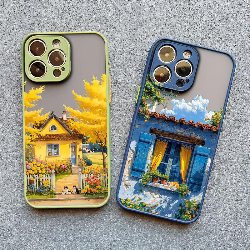 Чехол для телефона с ручной росписью «Домашний пейзаж» для iPhone 13 12 11 Pro Max Mini 15 14 7 8 Plus Pro Max SE2 X XR XS Ударопрочный матовый чехол