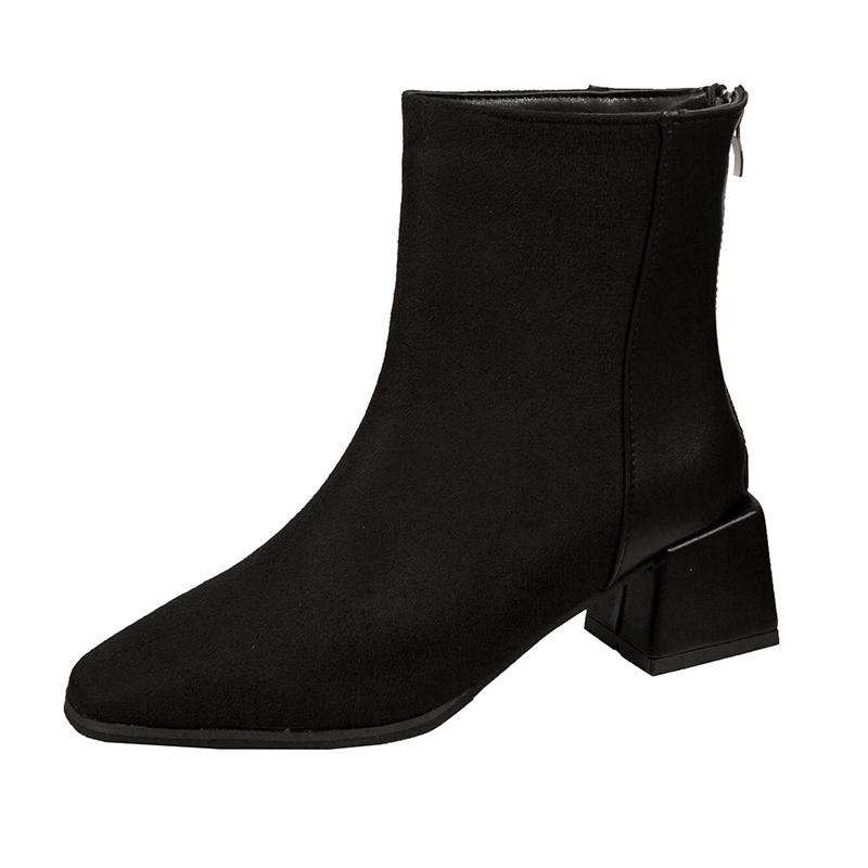 Модные новые осенние женские сапоги с квадратным носком и средним каблуком для женщин с застежкой-молнией до середины голени современные сапоги для активного отдыха на нескользящей платформе