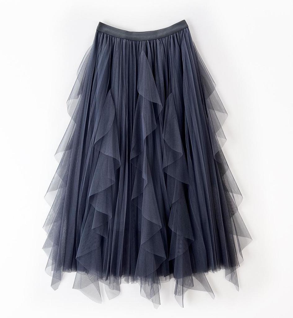 2023 Women's Irregular A-Line Pleated Gauze Skirt with Tassels