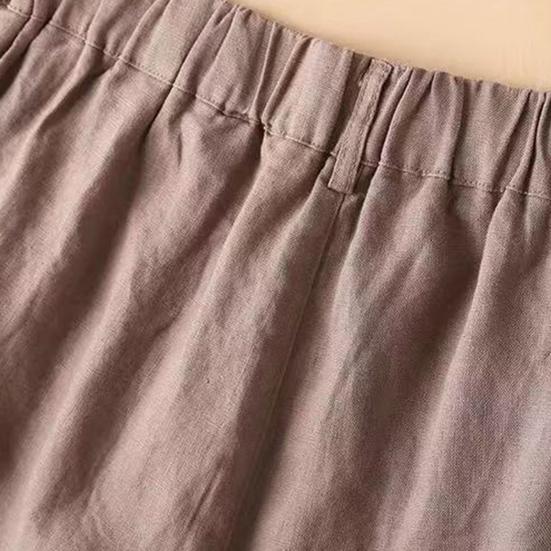 Women Cotton Linen Suit Shorts Elastic Waistband Women Shorts High Waist Straight Wide Leg A Line Work Shorts Casual Short Pants