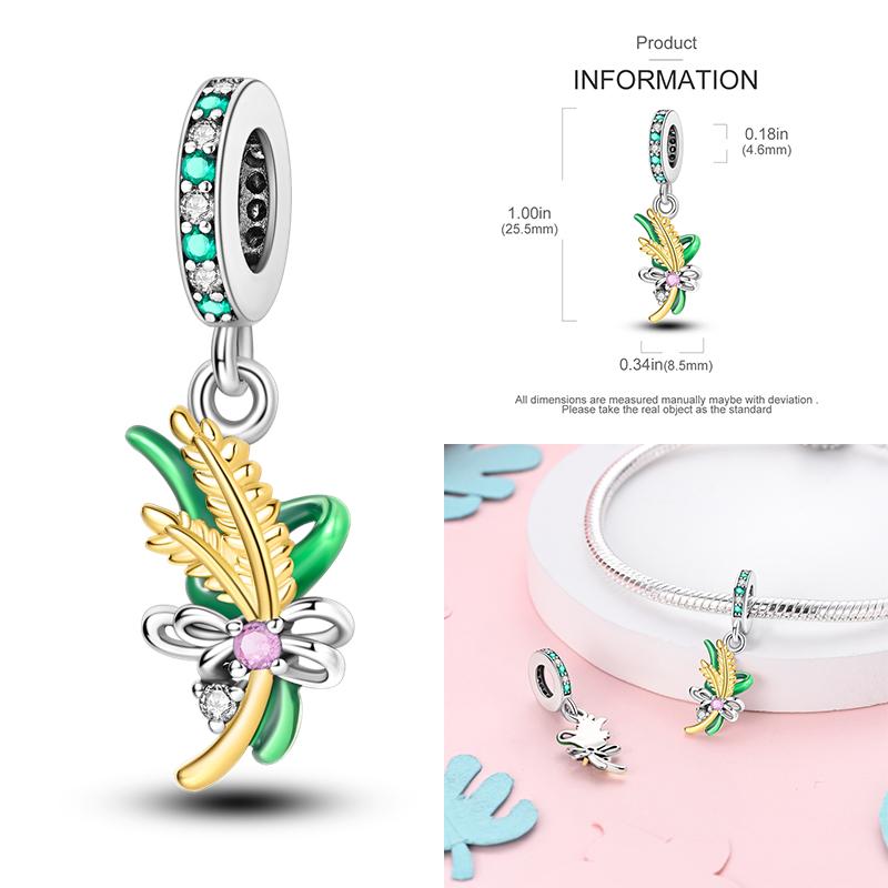 Copper Lavender Tulips Pansy Iris Charm Beads Colorful Flower Dangle Fit Original Bracelet Diy Jewelry Gift