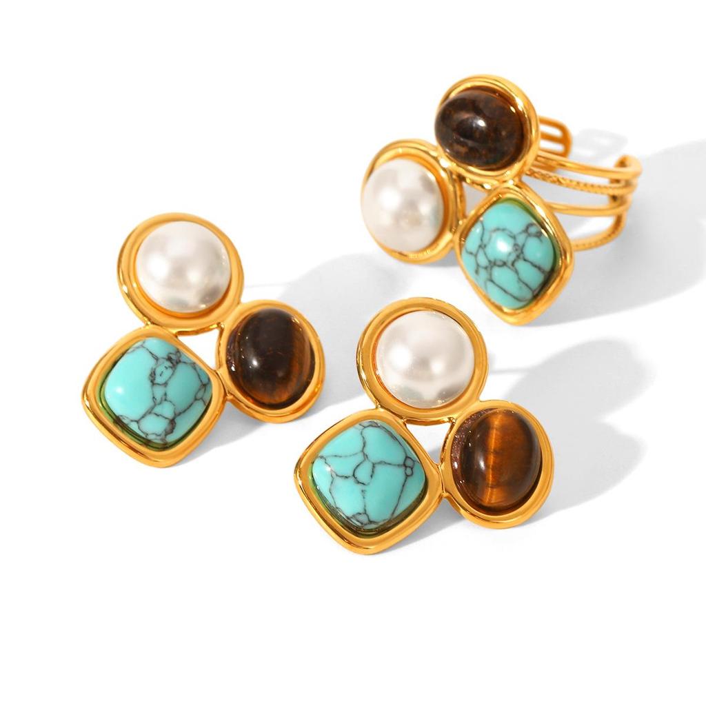 Серьги из нержавеющей стали с натуральным камнем бирюзой: Ювелирные изделия из титановой стали высокого класса