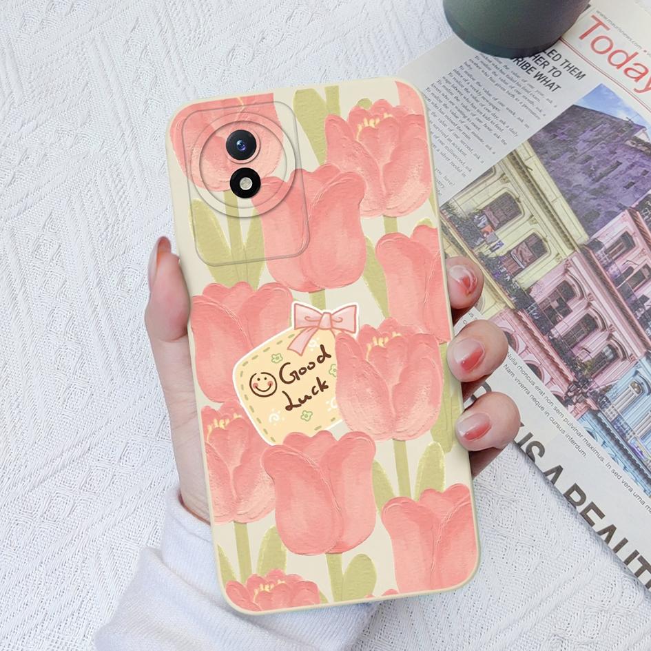 Чехол для Vivo Y02 Y02S Y91C Y11 Y12 Y70 Y72 Y73 Y20 Y51 Y16 Модный защитный цветок авокадо Жидкий силиконовый бампер для чехлов для телефонов Vivo Coque Fundas