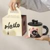 Cute Hat Cat Mug with Lid Cute Cartoon Animal Ceramic Cup Office Home Coffee Water Cup