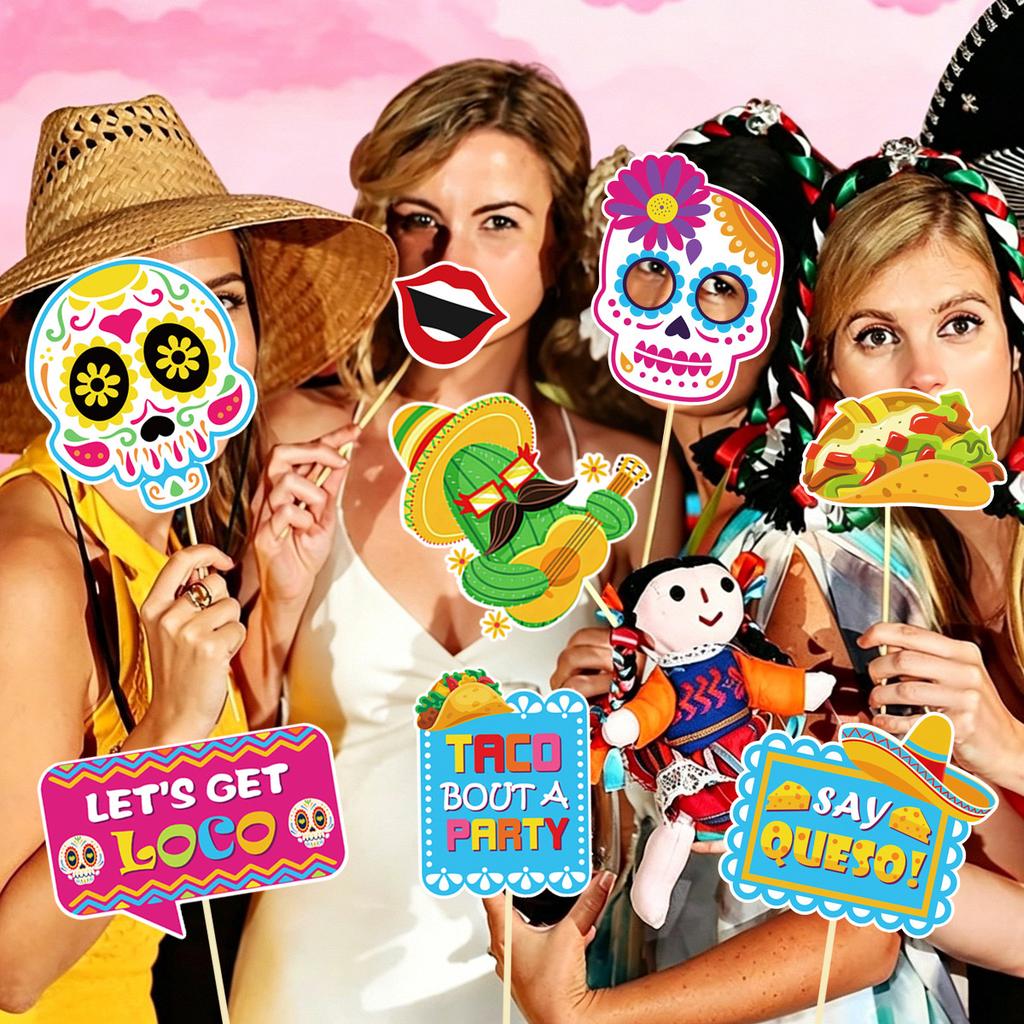 30pcs/set Cinco de Mayo Decorations Photo Booth Props Party Mexican Fiesta Selfie Props for Cinco de Mayo Party supplies