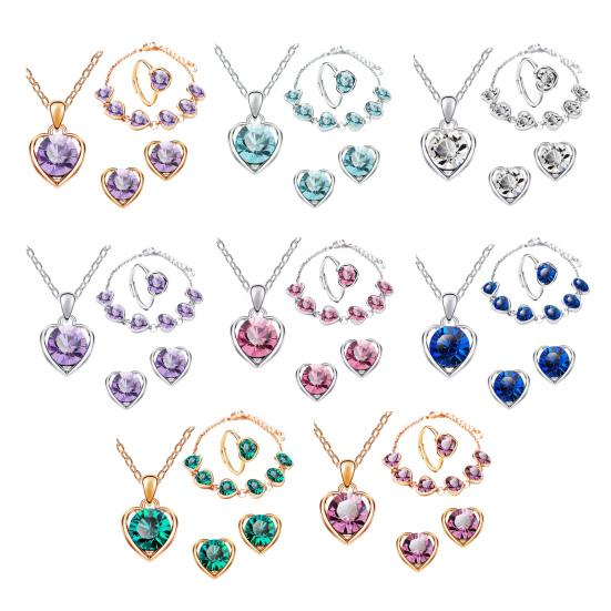 4 шт./компл. комплект свадебных украшений, винтажный блестящий привлекательный искусственный кристалл, ожерелье с сердечком любви, серьги, кольцо