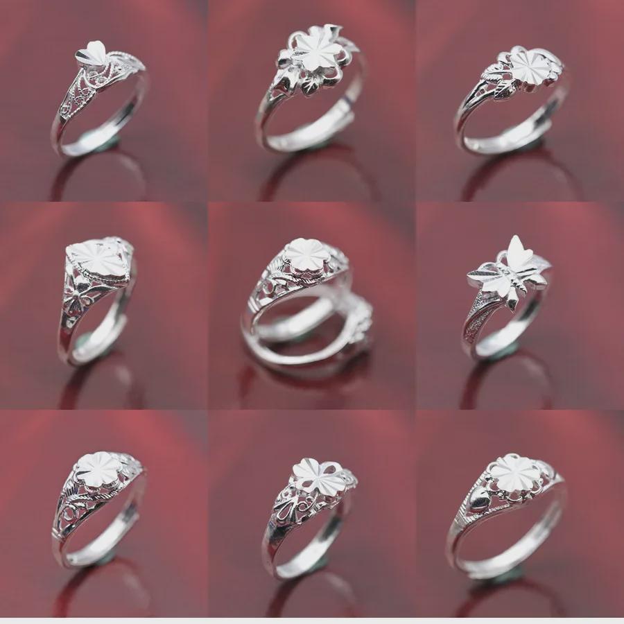 Регулируемое серебряное кольцо с медным покрытием и цветочным узором для женщин