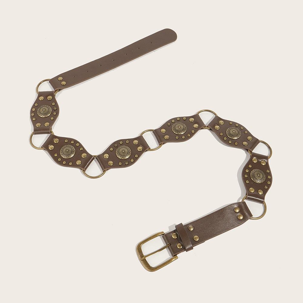 Retro Grommet PU Leather Waist Belt Gothic Steampunk Vintage Rivet Waist Cinch Belt Wide Y2k Waistband Female Jeans