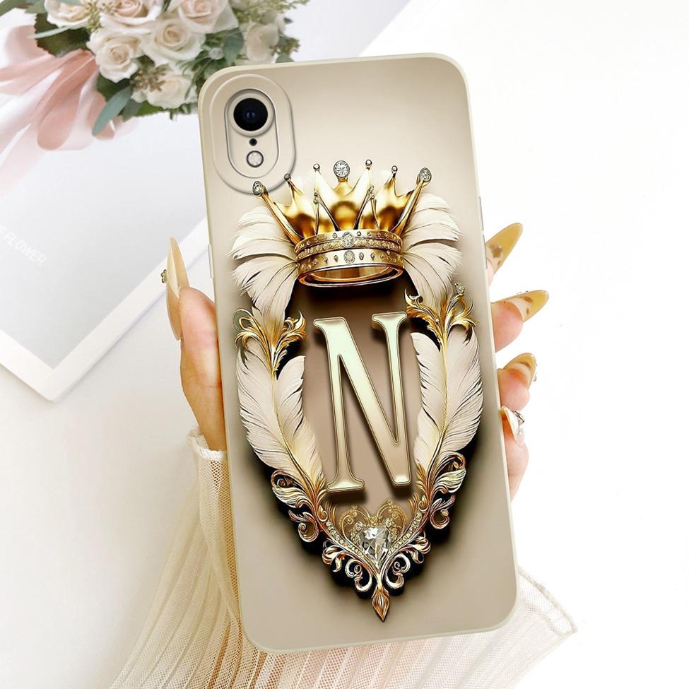 Для iPhone XR Чехол Cover Роскошный Буквы от A до Z Крутая Корона 2D Расписной Силиконовый Корпус Телефона A2107 A2108 A2105 A2106 A1984