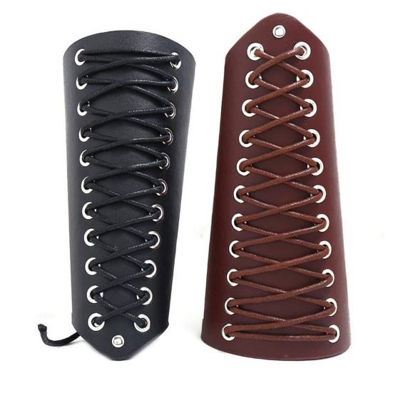 Vintage Wrist Guard Stylish Faux Leather Medieval Punk Arm Protector Lace Up Arm Belt for Parties Festivals Costume