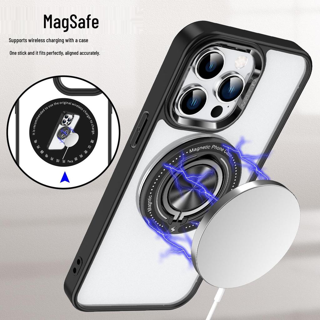Magnetic Rotating Ring Stand iPhone 17 Pro Max Case, Transparent & Drop-Proof