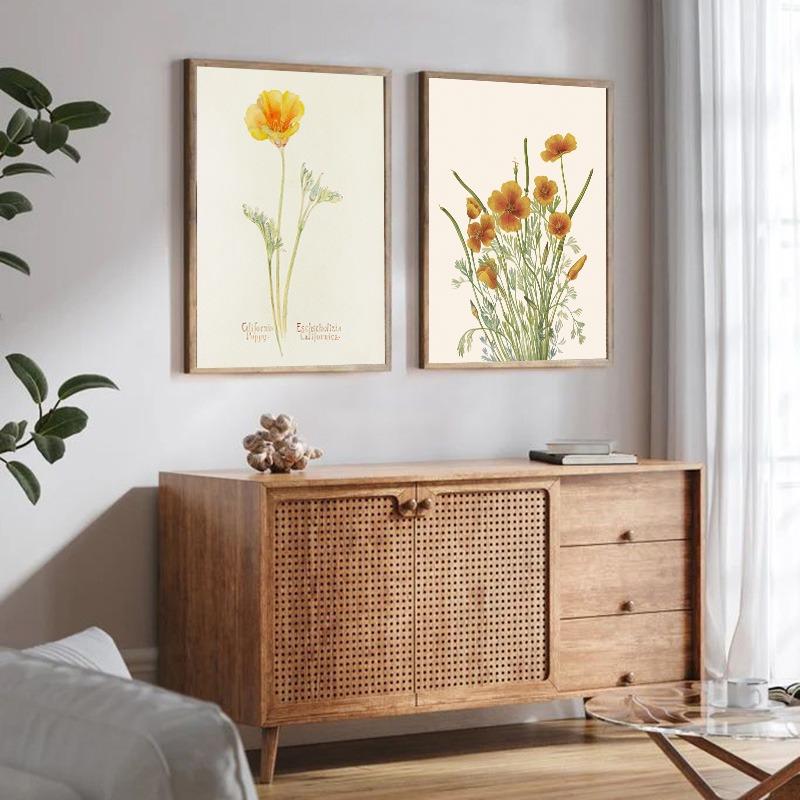 Винтажный цветочный принт с растениями, настенное искусство, постеры, живопись на холсте, скандинавский цветок, современный, скандинавский, эстетика гостиной, домашний декор